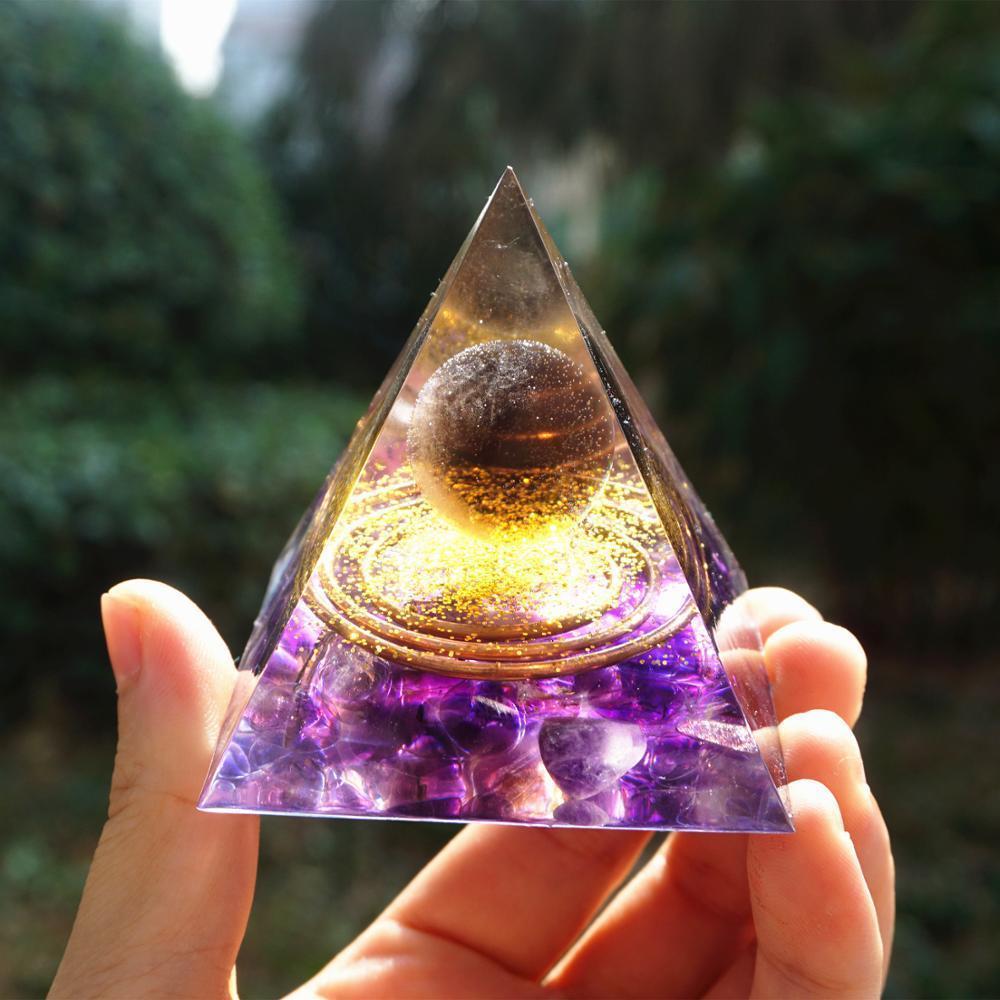 Natural Tiger Eye Orgonite Pyramid Healing Crystals Centerpiece Energy Generator Reiki Chakra Multiplier Orgone Amethyst Meditation - Minihomy