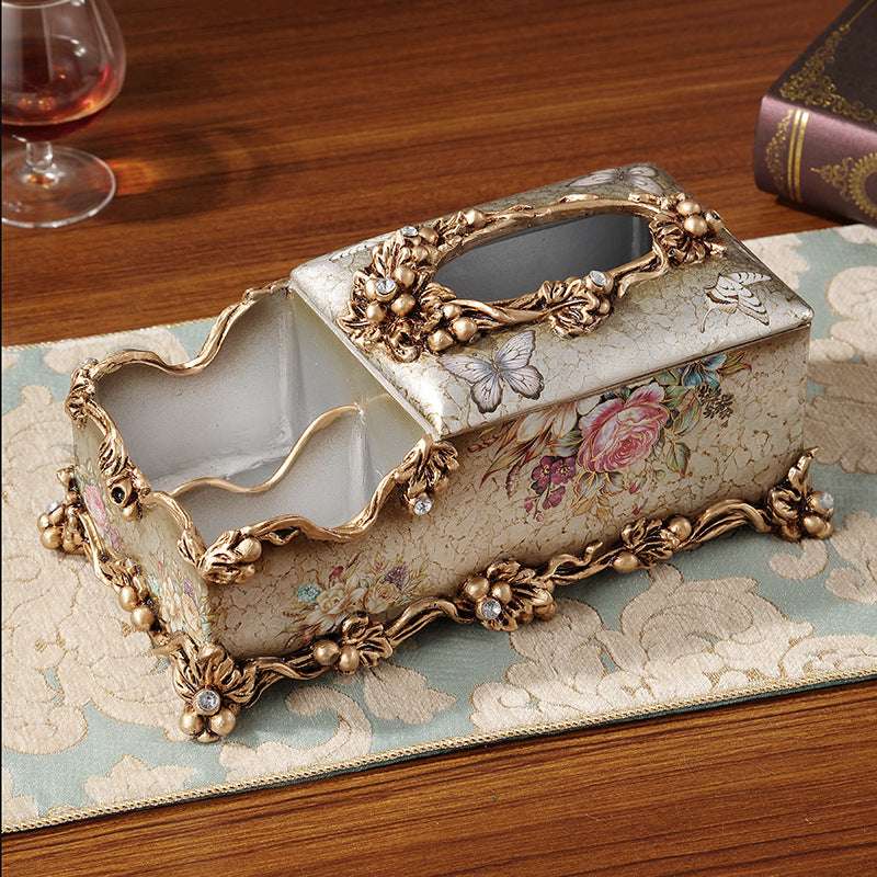 European-style Fruit Plate Three-piece Coffee Table Decoration Ashtray Tissue Box Set - Minihomy