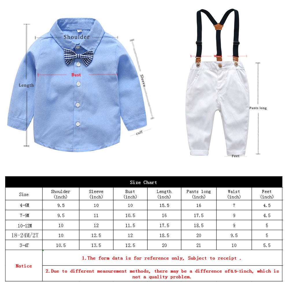 Boys Gentleman Bib Pant Suit Long Sleeve Bow Tie - Minihomy