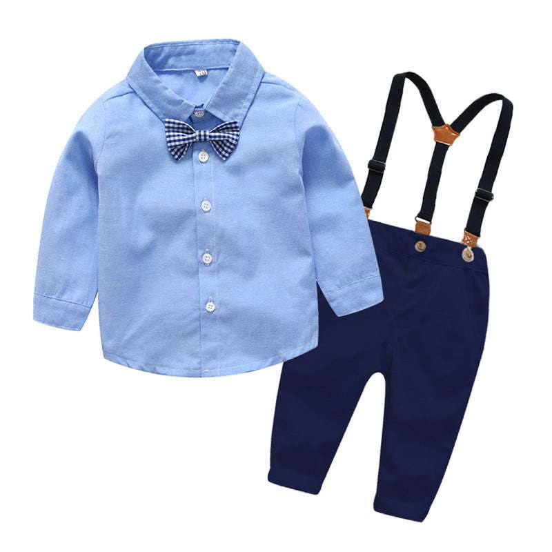 Boys Gentleman Bib Pant Suit Long Sleeve Bow Tie - Minihomy