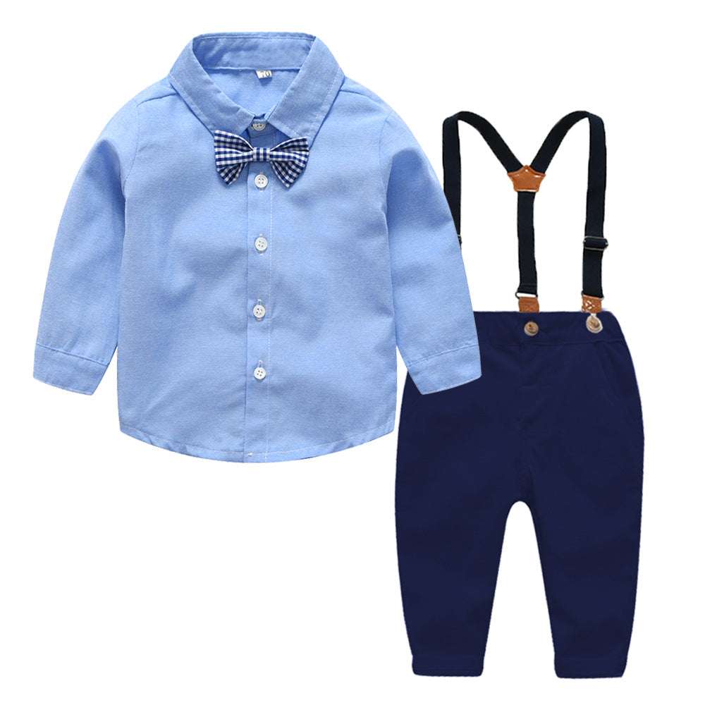 Boys Gentleman Bib Pant Suit Long Sleeve Bow Tie - Minihomy