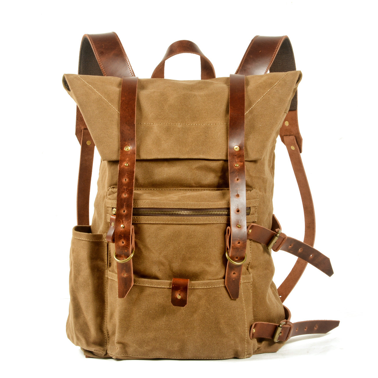 Retro Handmade Waterproof Backpack Wax Wash Canvas Stitching Leather Backpack Outdoor Travel Mountaineering Backpack