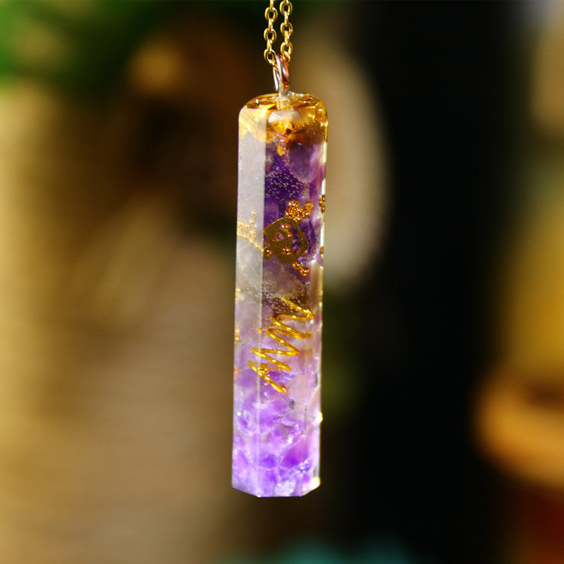 AURA REIKI Orgonite Energy Pendant - Natural Crystal Sweater Chain Necklace - Minihomy