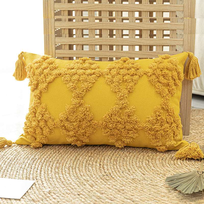 Home Furnishing Tufted Throw Pillow With Tassels Sofa Pillow Cushion - Minihomy