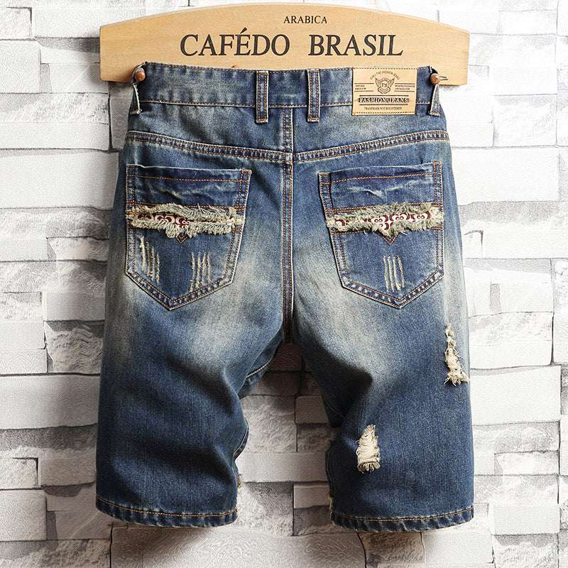 Men Vintage Ripped Short Jeans Streetwear Hole Slim Denim Shorts - Minihomy