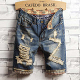 Men Vintage Ripped Short Jeans Streetwear Hole Slim Denim Shorts - Minihomy