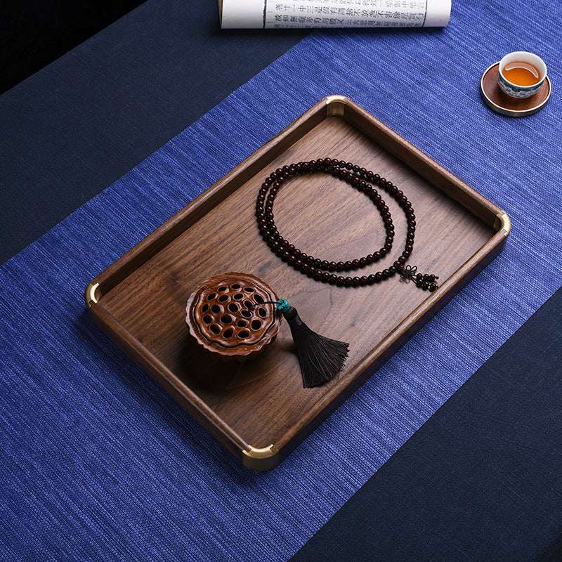 Handmade Walnut Solid Wood Tray Brass Tea Tray Household - Minihomy