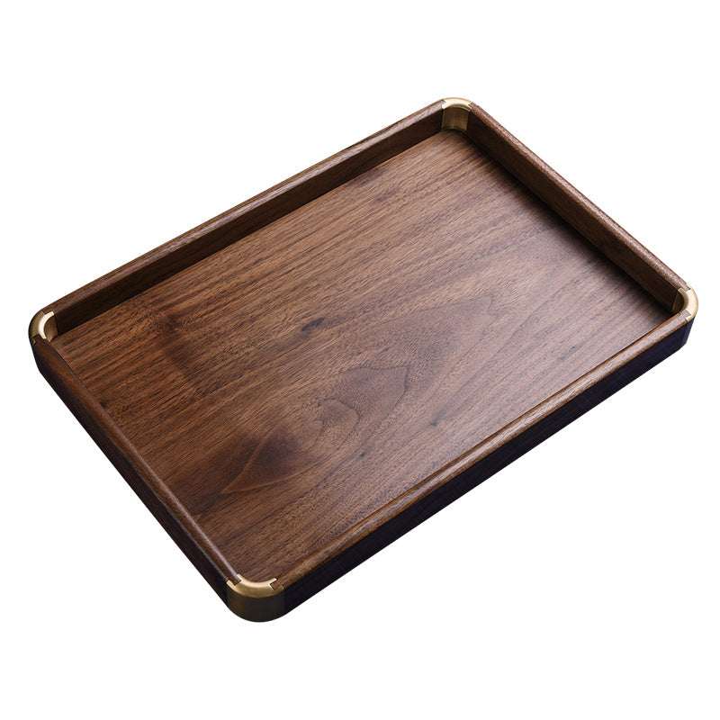 Handmade Walnut Solid Wood Tray Brass Tea Tray Household - Minihomy