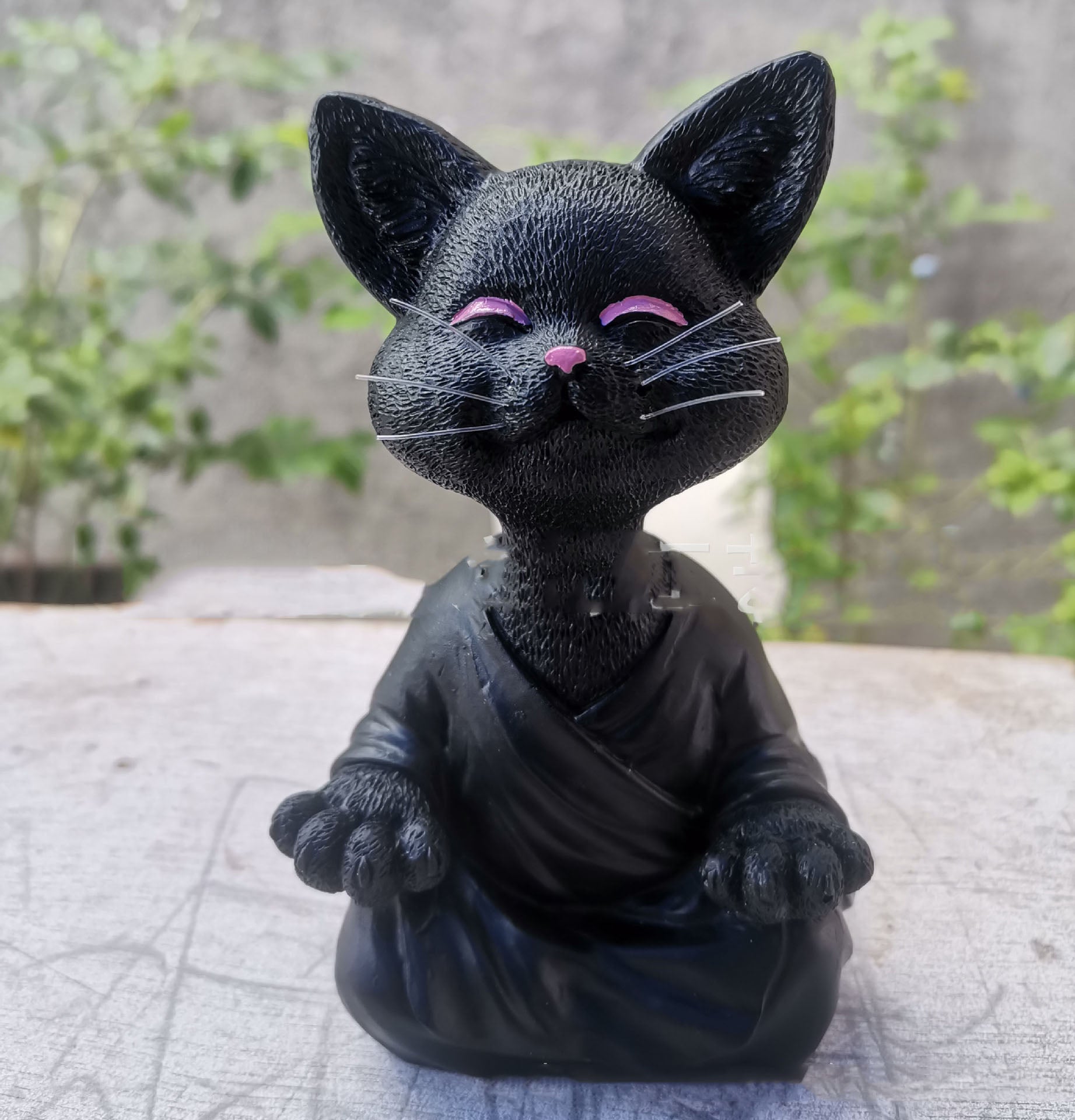 Whimsical Black Buddha Cat Figurine Meditation Yoga Collectible Happy Cat Decor Home Garden Decoration Garden Ornament