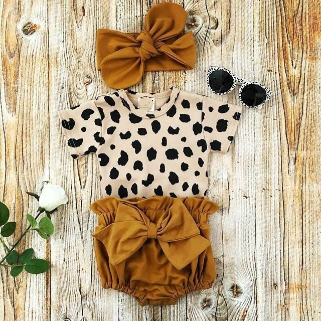 Newborn Baby Clothes Set Short Sleeve Romper Tops Bow Shorts - Minihomy