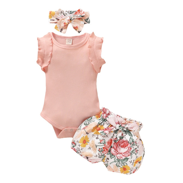 Newborn Baby Clothes Set Short Sleeve Romper Tops Bow Shorts - Minihomy