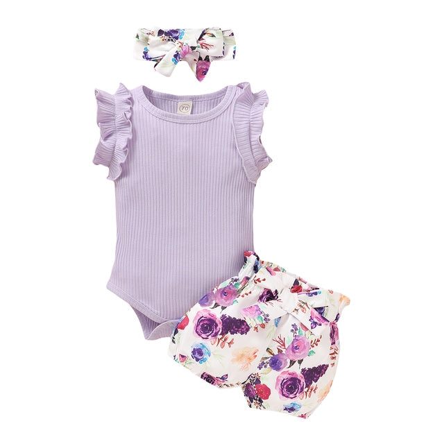 Newborn Baby Clothes Set Short Sleeve Romper Tops Bow Shorts - Minihomy