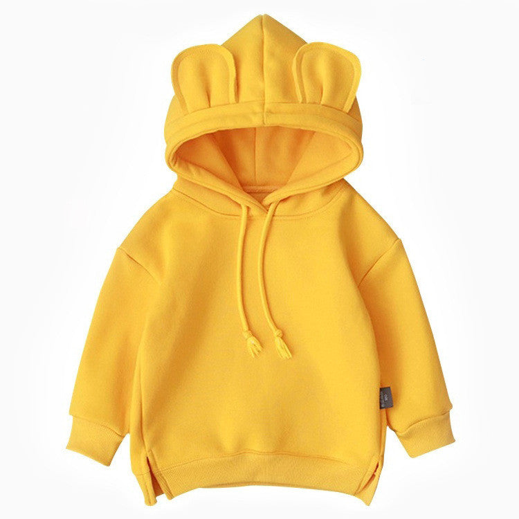 Cartoon Solid Color T-shirt Sweater Fleece Long-sleeved Hooded Children's T-shirt - Minihomy