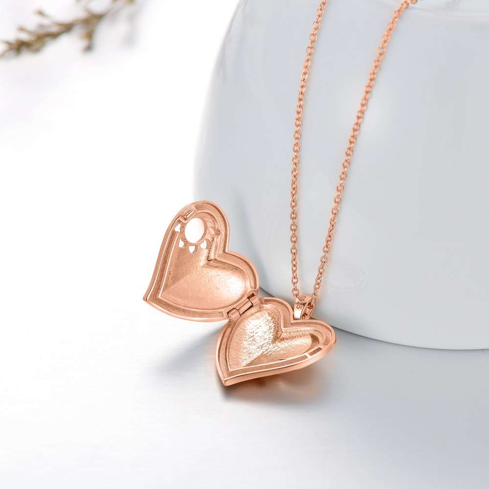 925 Sterling Silver Photo Heart Locket Necklace That Hold Pictures - Minihomy