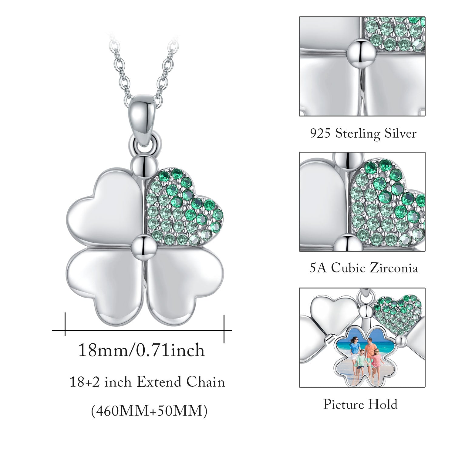 S925 Sterling Silver Four Leaf Clover Locket That Holds Pictures Irish Pendant Necklace