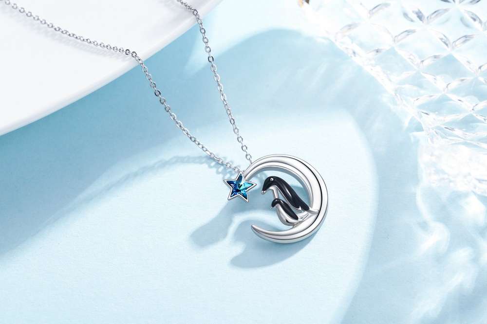 925 Sterling Silver Family Mother Child Heart Pendant Cute Animal Penguin Jewelry - Minihomy