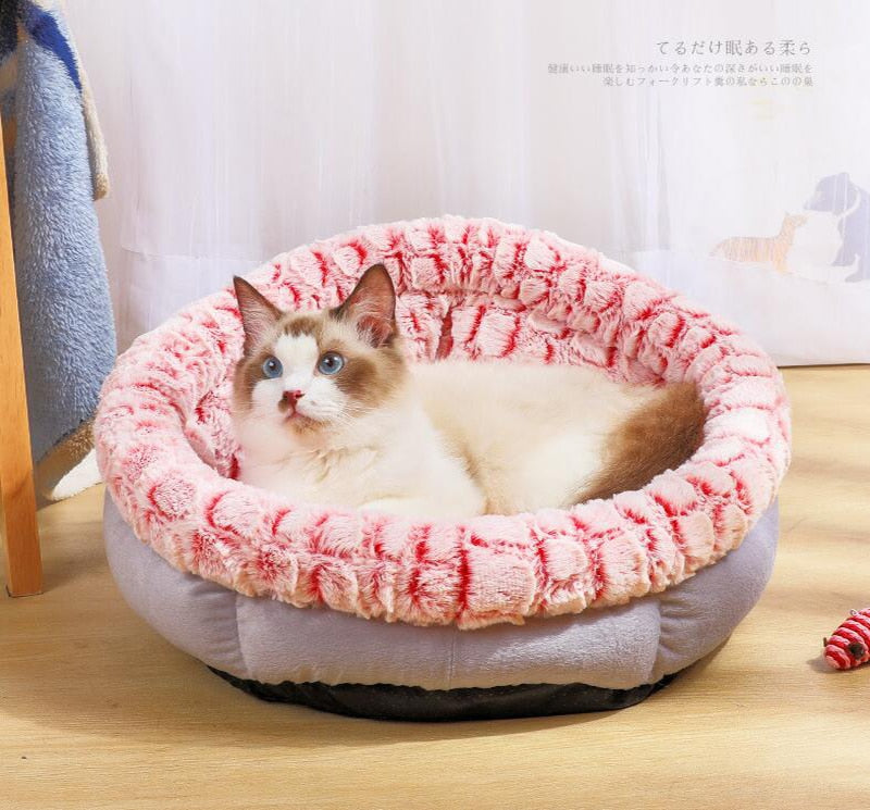 Pet Bed Soft Non-Slip Plush Kennel Round Cat Dog Nest Cushion - Minihomy