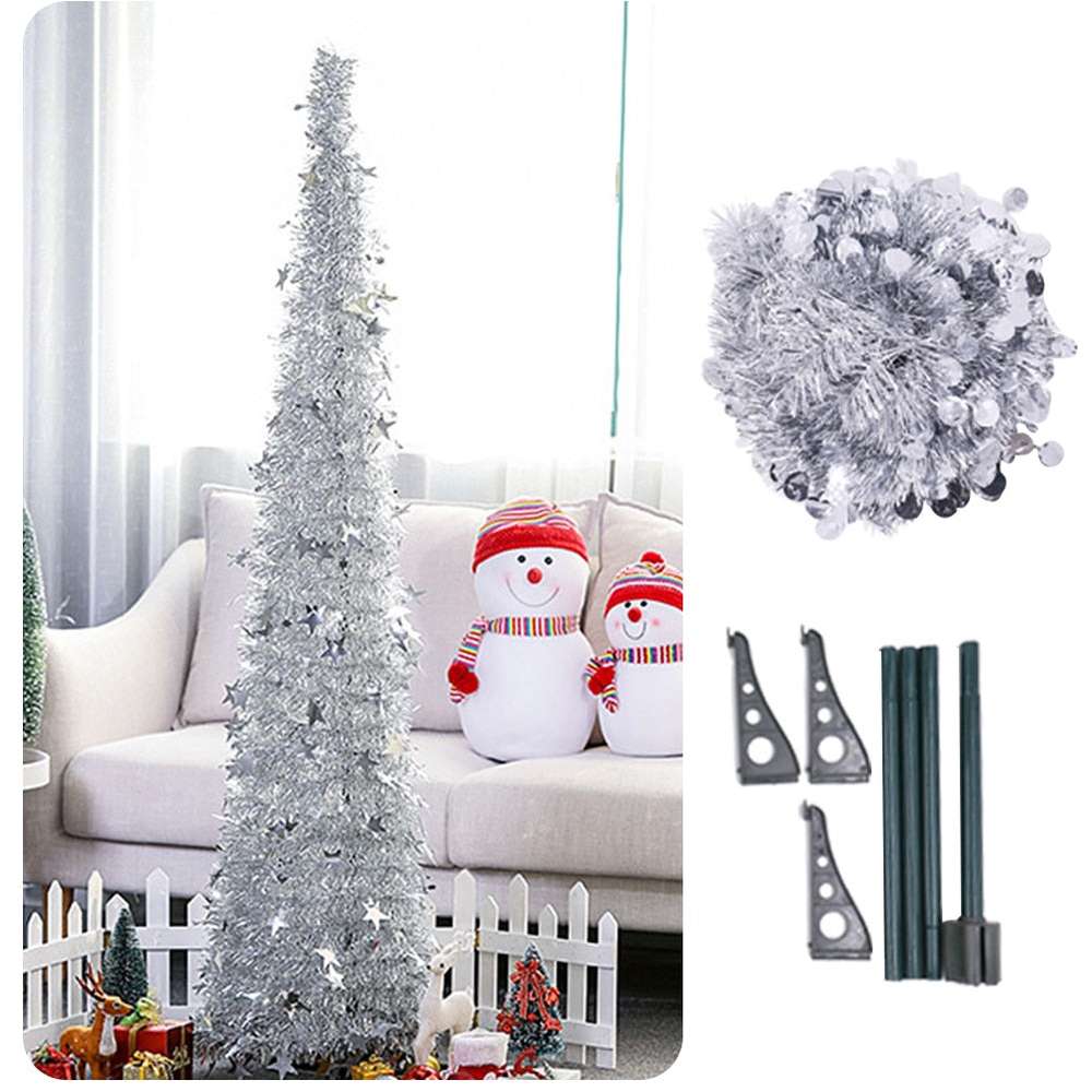 Artificial Tinsel Pop Up Christmas Tree with Stand Gorgeous Collapsible Artificial Christmas Tree for Christmas Decorations - Minihomy