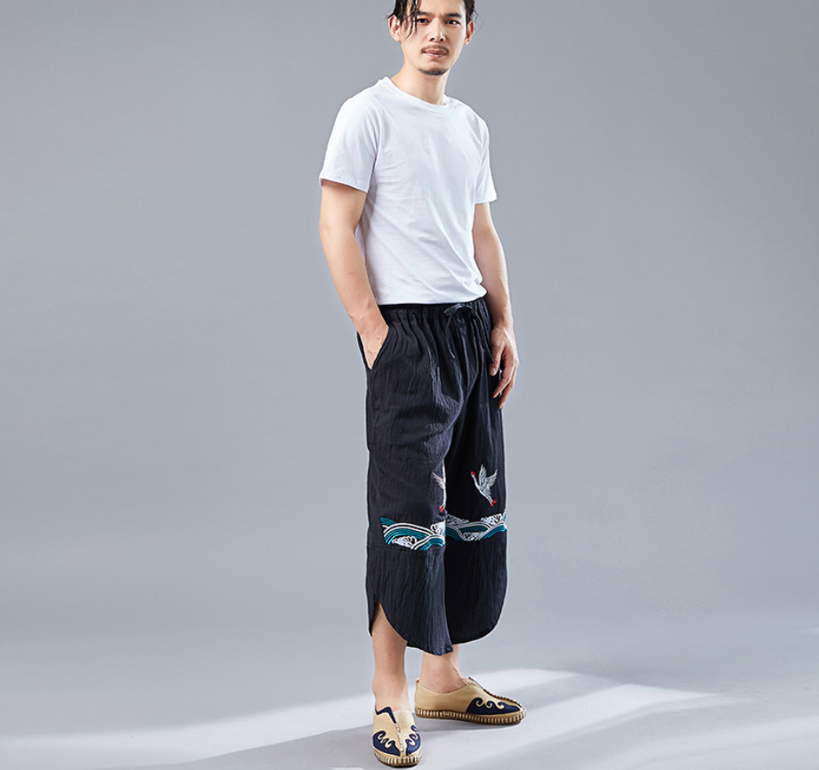 Chinese Style Retro Double Crane Pants - Minihomy