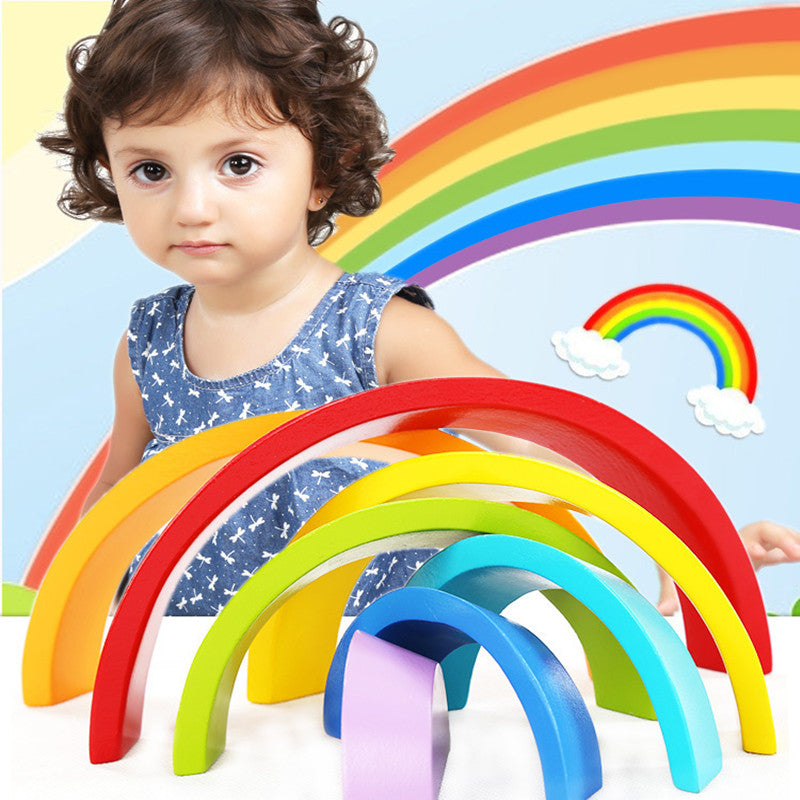 Kids Wooden Blocks Rainbow Wooden Buliding Blocks - Minihomy