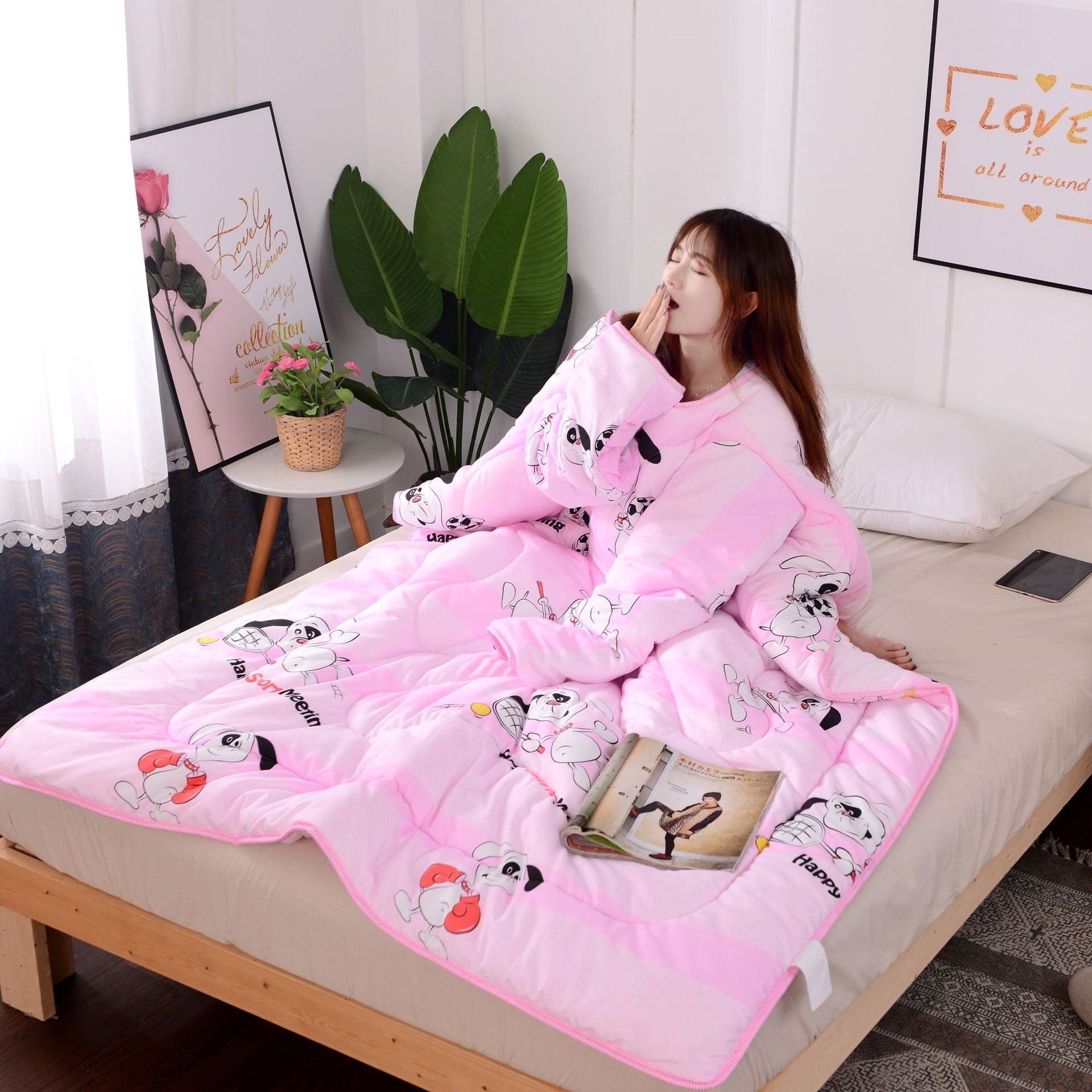 Multifunction Lazy Quilt with Sleeves Winter Warm Thickened Washed Quilt Blanket - Minihomy