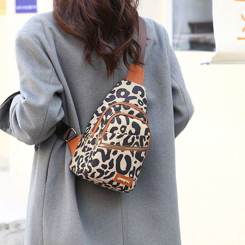 Leopard Print Sling Chest Bag With Headphone Jack Crossbody Backpack Shoulder Bag Women - Minihomy