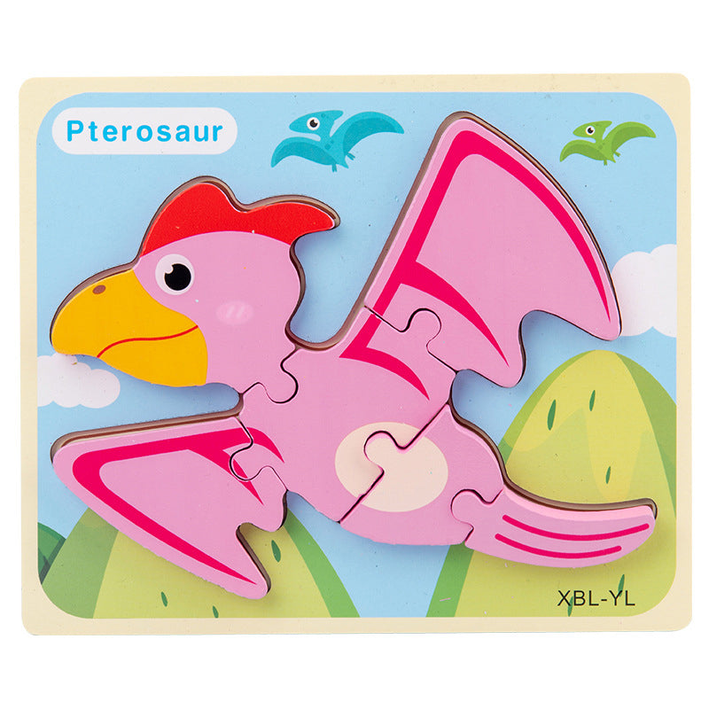 Baby Wooden Cartoon Dinosaur 3D Puzzle Jigsaw for Kids Montessori Early Learning Educational Puzzle Toys - Minihomy