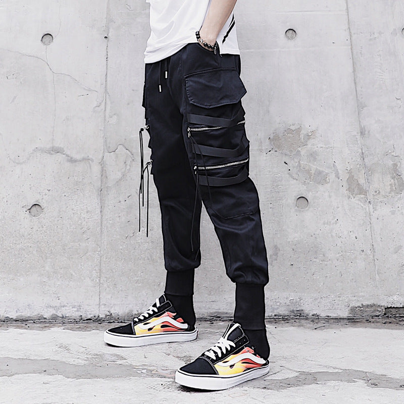 Joggers Pants Men Ribbons Pocket Cargo Trousers Feet casual pants - Minihomy