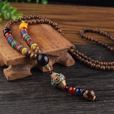 Retro Buddha beads sweater chain