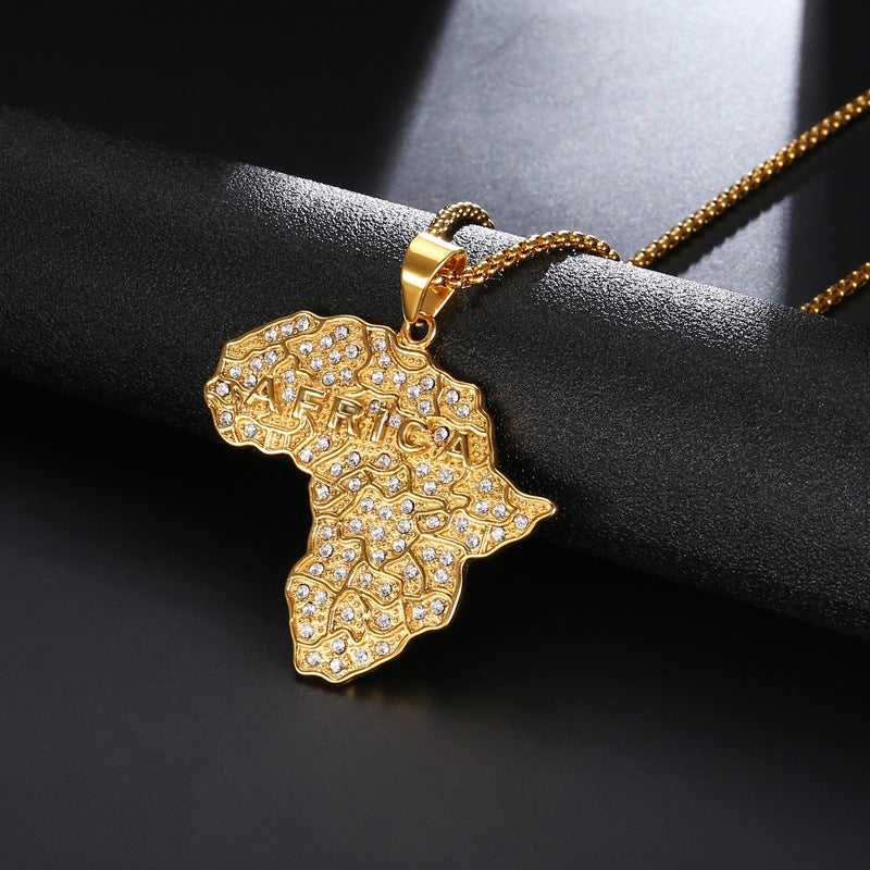 Necklace With Diamonds Africa Map Pendant - Minihomy