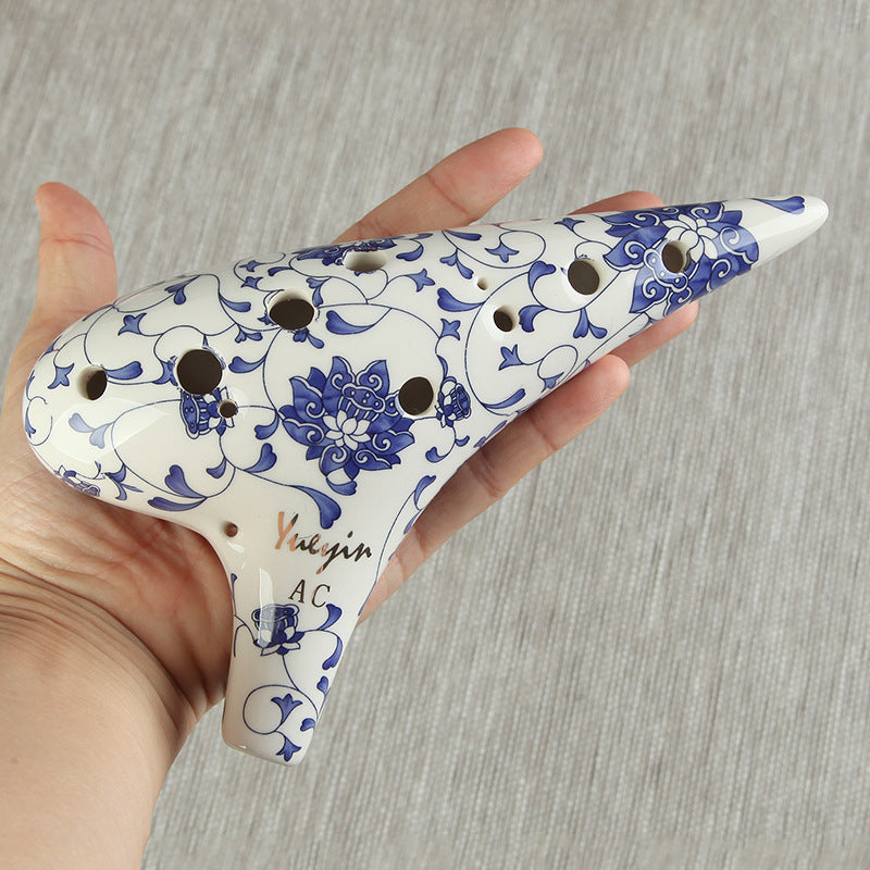 12-hole alto C-playing blue and white porcelain ocarina - Minihomy