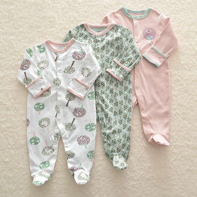 3pcs Flower Sleepsuit Baby Girl Pajamas Newborn Boy Clothes - Minihomy