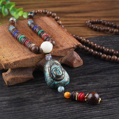 Retro Buddha beads sweater chain