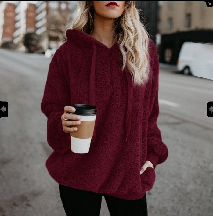 Plus Size Fall Winter Long Sleeve Plush Hooded Shirt Warm Sweatshirt - Minihomy