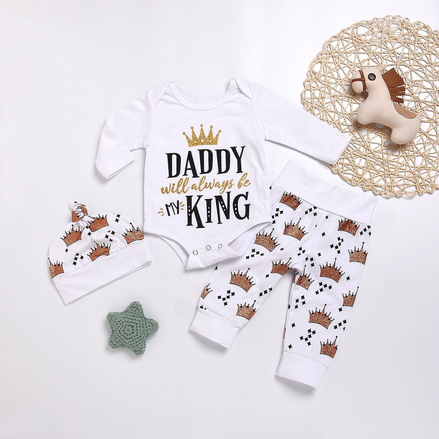 New Baby boys Clothing Set Tops Romper Crown Pants - Minihomy