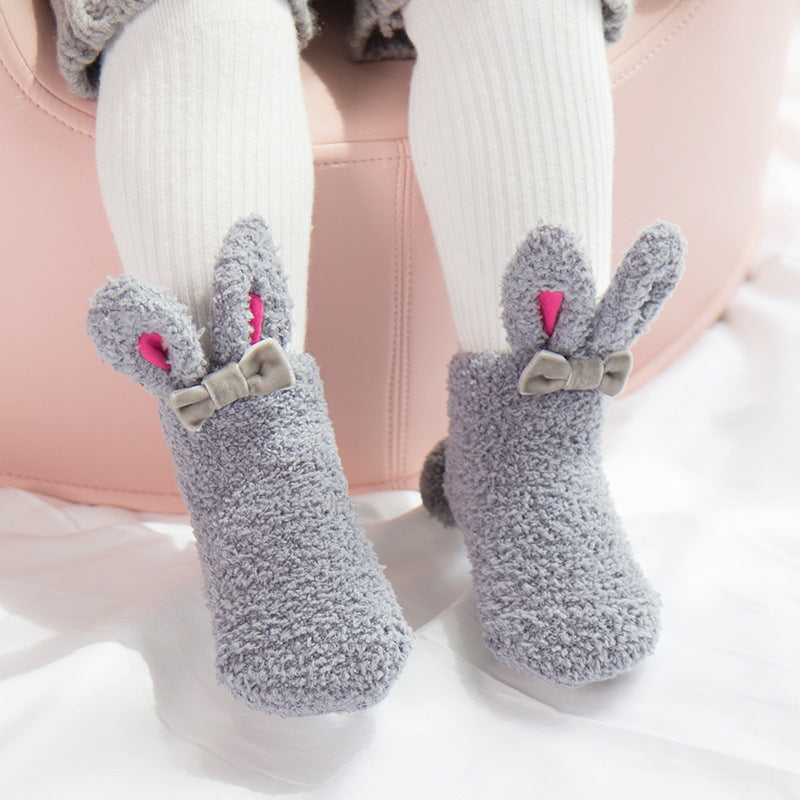 Winter Coral Fleece Baby Girls Socks Newborn Soft Cute Rabbit Baby Socks