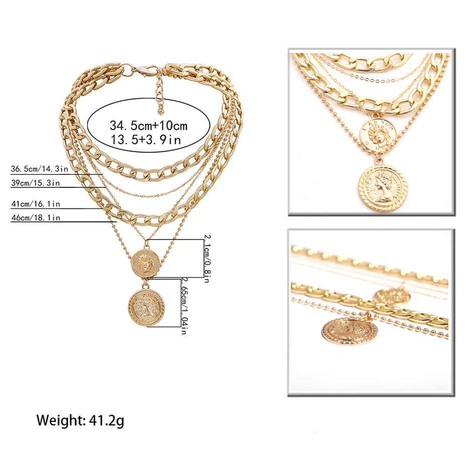 Multi-layered Necklace Medal Hip Hop Pendant Necklace - Minihomy