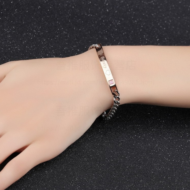 His Queen Her King Black Rose Gold Color Women's Male Chain Crystal Couple Bracelet - Minihomy