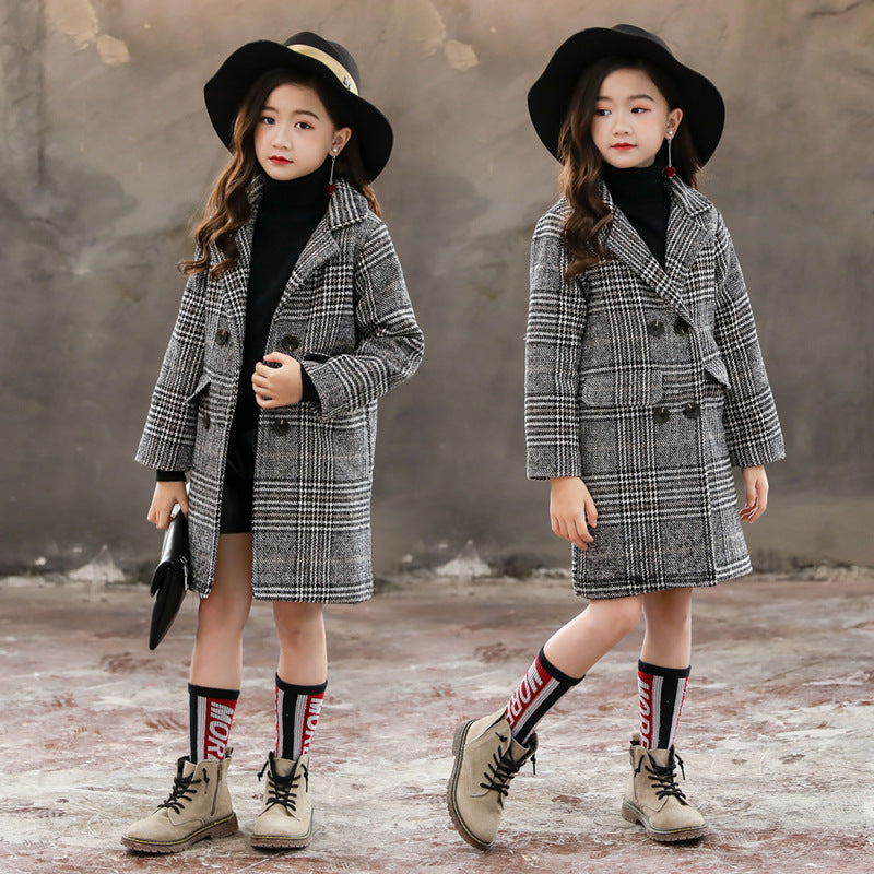 Woolen Coat Hooded Jacket Winter Warm Overcoat for Teens Girls