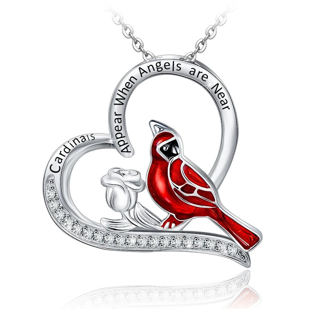 Creative Cardinal Heart Pendant Necklace - Minihomy