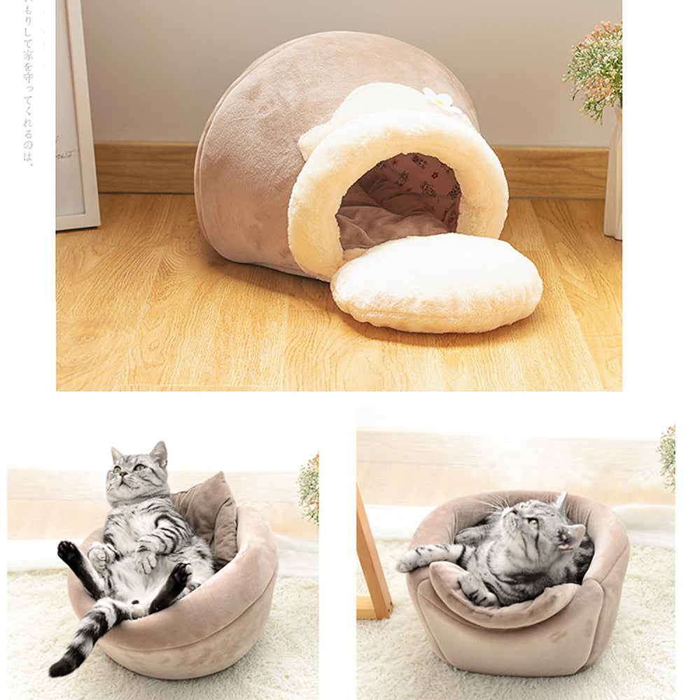 3-in-1 Cat And Dog Pet House Basin-shaped Cave Soft Bed - Minihomy