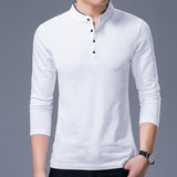 Mens Coton Stand Collar Long Sleeve T-Shirt - Minihomy