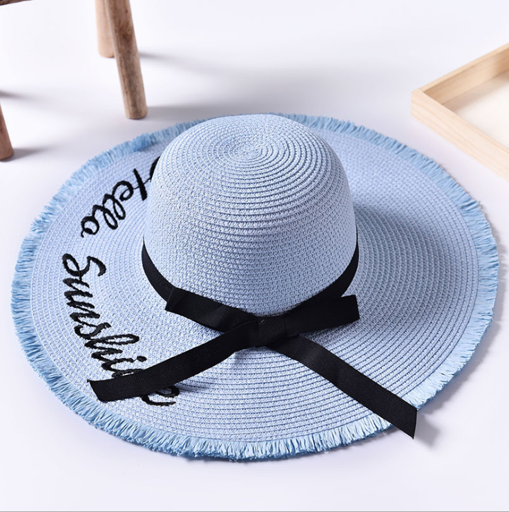 Beach embroidered letters raw edge sun hat - Minihomy