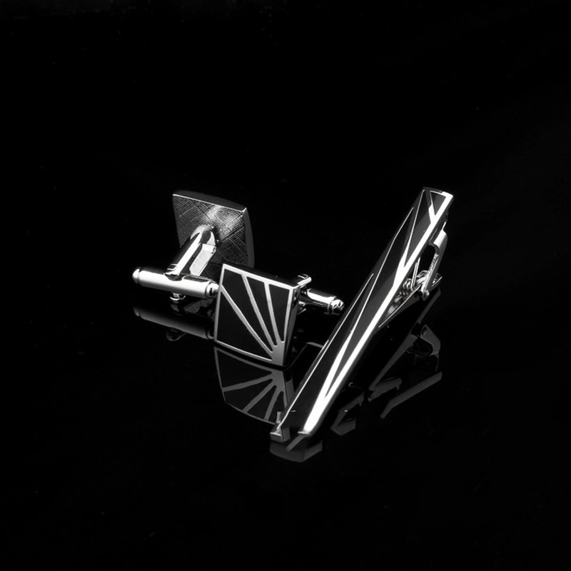 Men's Square Black Enamel White Steel Copper Cufflinks - Minihomy