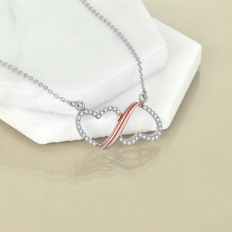 Sterling Silver Dainty Infinity Love Double Heart Necklace