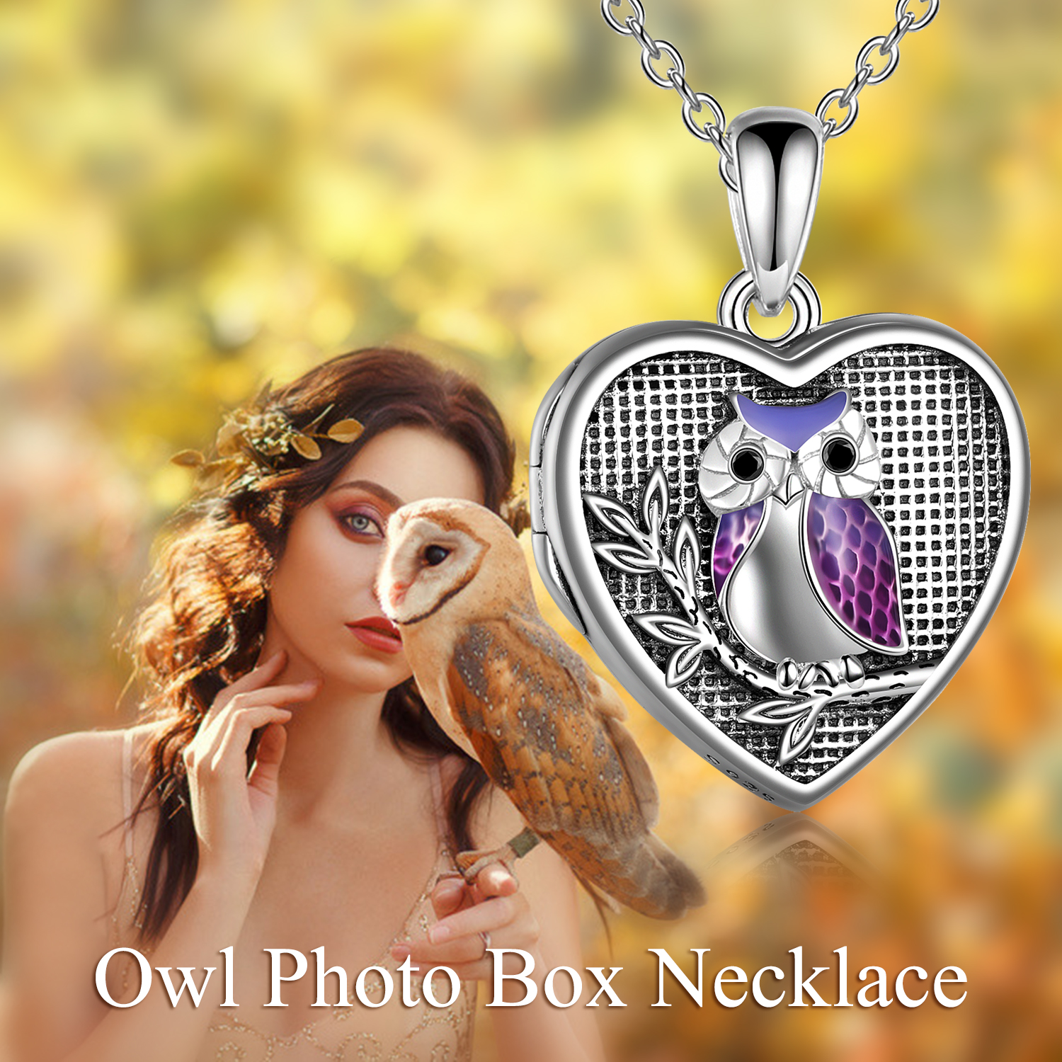 Owl Necklace Sterling Silver Owl Heart Locket Necklace For Mom - Minihomy