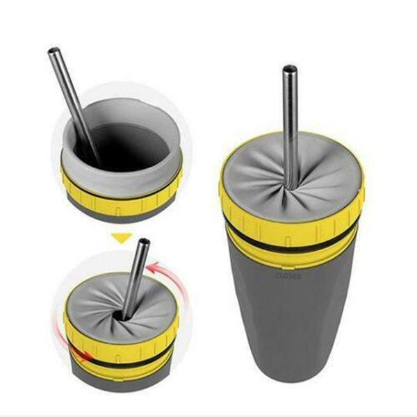 No Cover Twist Cup Travel Portable Cup Double Insulation Tumbler Straw Sippy Water Bottles - Minihomy