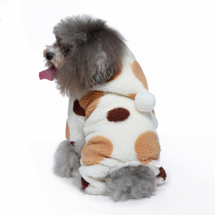 Pet Dog Lamb Velvet Polka Dot Thickened Double Layer Thermal Jumpsuit - Minihomy