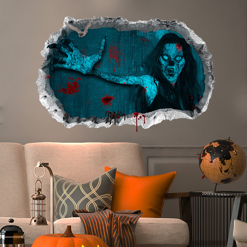 Halloween Horror Woman Bloody Handprint Decorative Wall Sticker - Minihomy