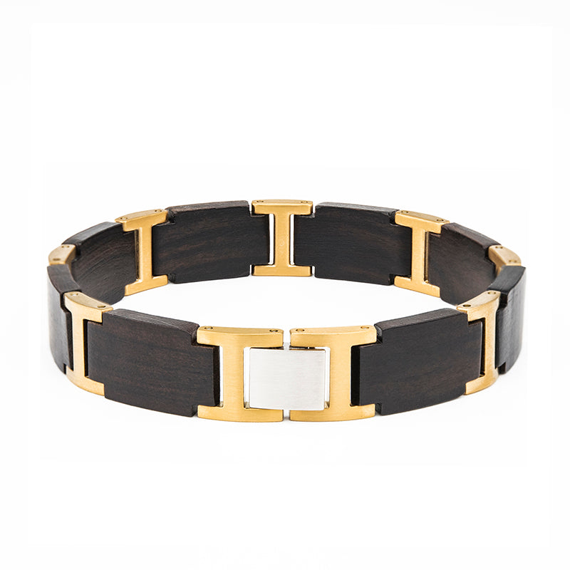 Stainless Steel Inlaid Wood Vintage Bracelet